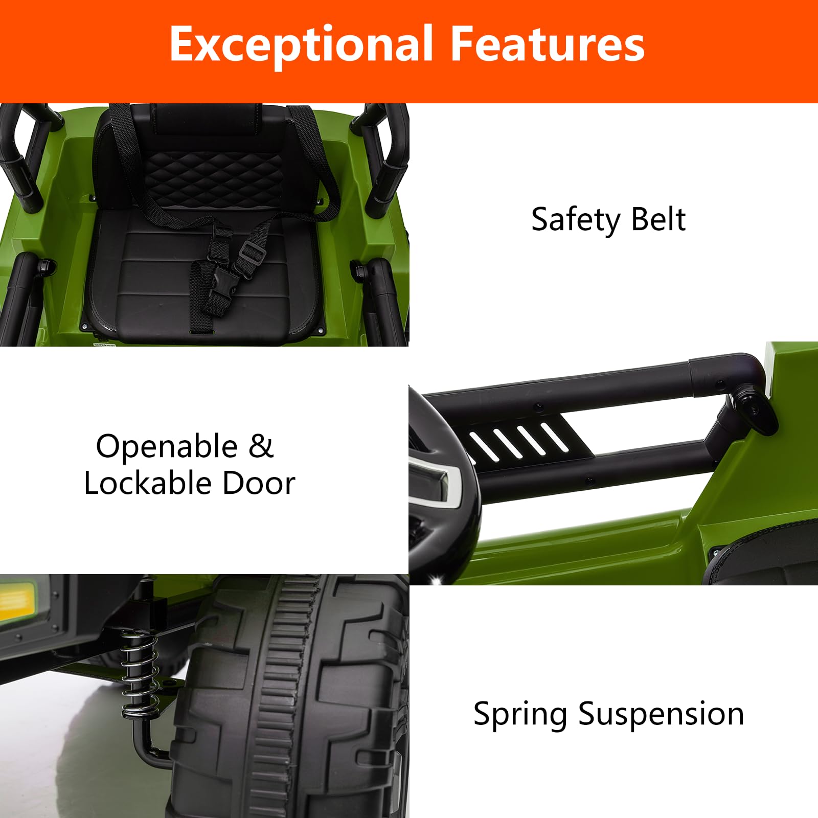 Garvee Ride - P Series: 12V Ride On Truck Car for kid : Remote Control, 3 Speeds, MP3 Music, Suspension, LED Lights,for 3+ Year Old - Green