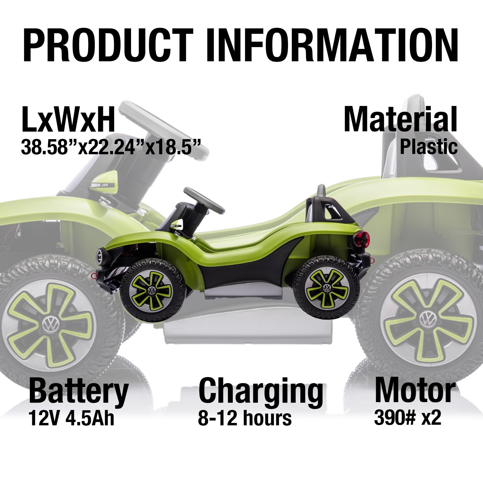 Garvee Ride - P Series: 12V Ride-On Toy With Remote Control | LED Lights, MP3, and Bluetooth | For Boys and Girls, Green