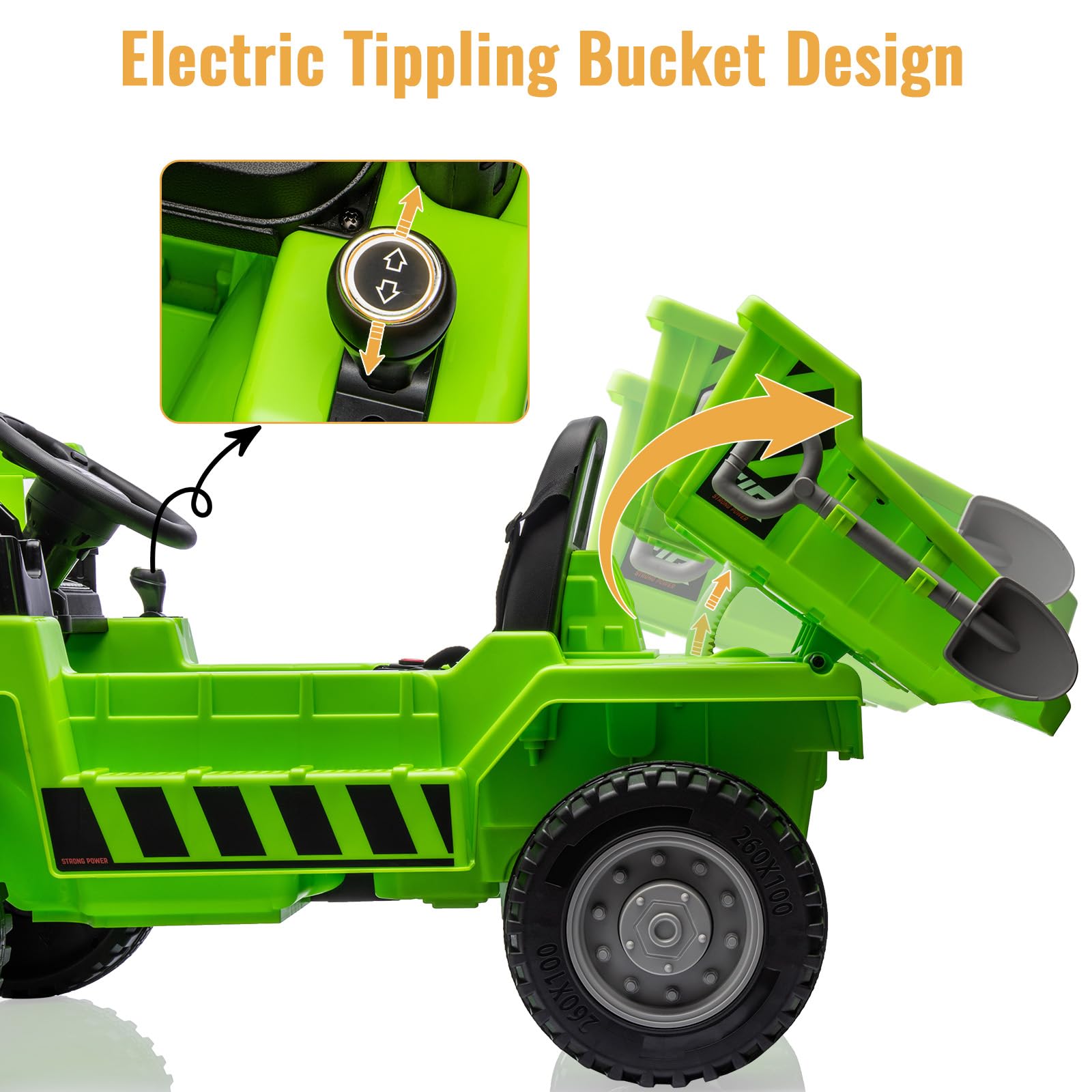 Garvee Ride - P Series: 12V Electric Bed Remote Control Shovel USB MP3 Music Battery Indicator Green