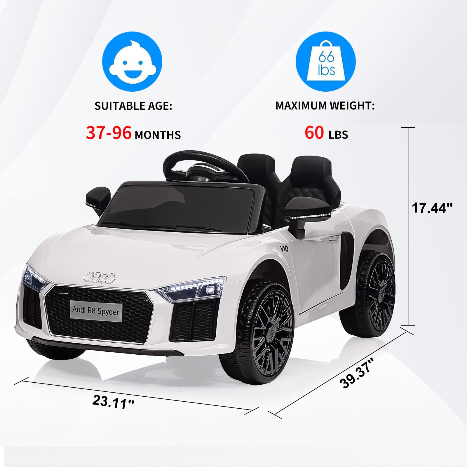 Garvee Ride - P Series: 12V Power Battery Electric Vehicles for 3-7 Toddlers, Licensed Toy Car with Remote Control, MP3 Player - White