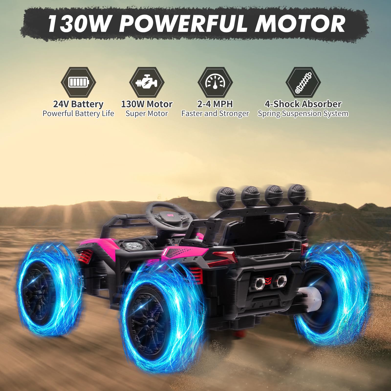 Garvee Ride - P Series: 24V Electric UTV,Ride On Toys for Big Kids,2x130W Powerful Electric Car with Remote Control, 4 Shock Absorbers,LED Lights,Music for Boys and Girls,Pink