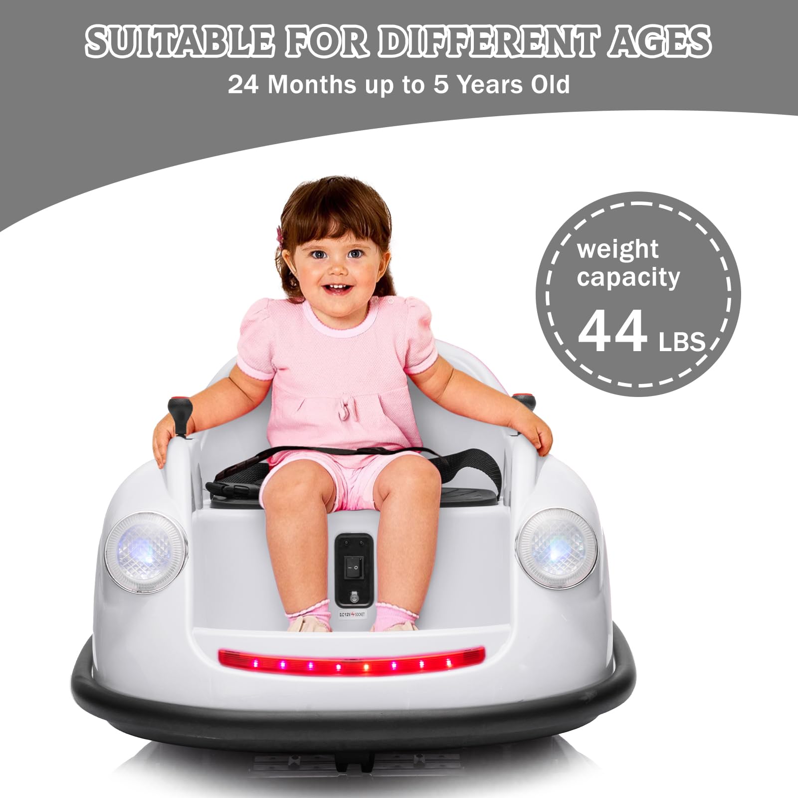 Garvee Ride - P Series: 12V Battery Car for Kids W/Parent Remote, Led Lights, 2-Speed, 360°Spin - White