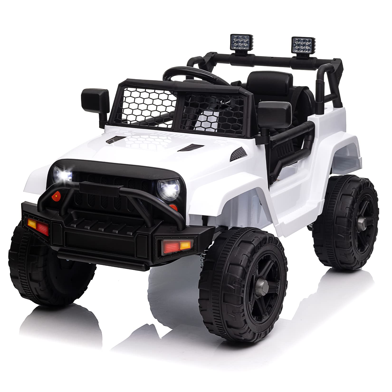 Garvee Ride - P Series: 12V Ride On Truck Car for kid : Remote Control, 3 Speeds, MP3 Music, Suspension, LED Lights,for 3+ Year Old - White