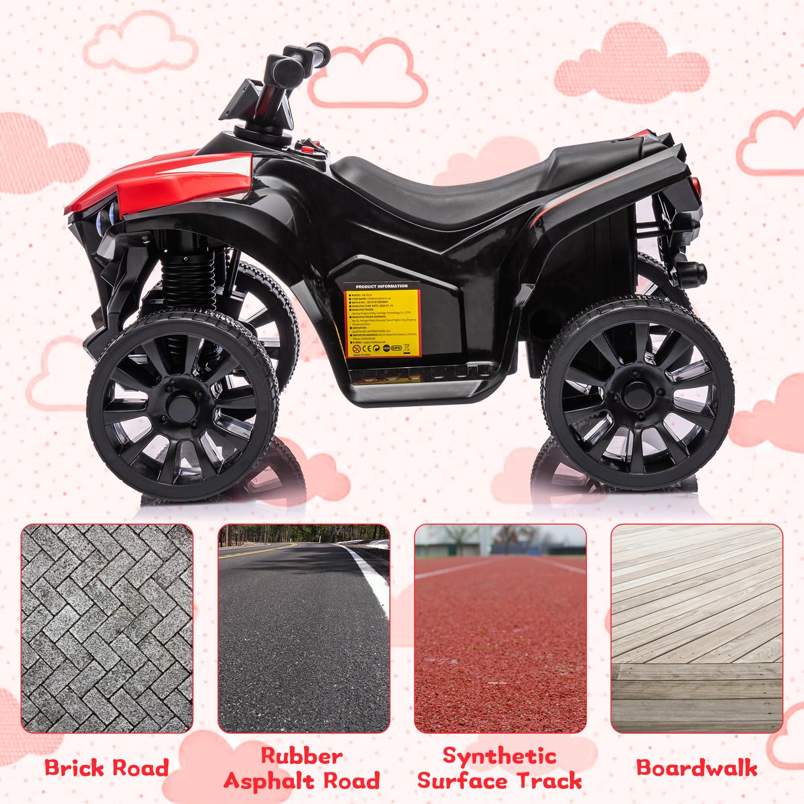 Garvee Ride - P Series: 6V Quad ATV for Kids Toddler 3+ years, Max 55lb Capacity ,With LED, Music, Foot Pedal, Wear-Resistant Wheels, 1.9 MPH - Red