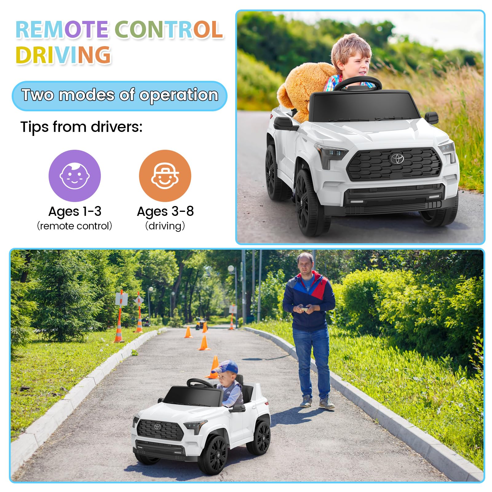 Garvee Ride on Truck Car 12V Battery Powered Kids Electric Vehicles, Licensed Toyota Kid Cars, Ride on Toys with Remote Control, Spring Suspension, LED Lights, Music, 3 Speeds