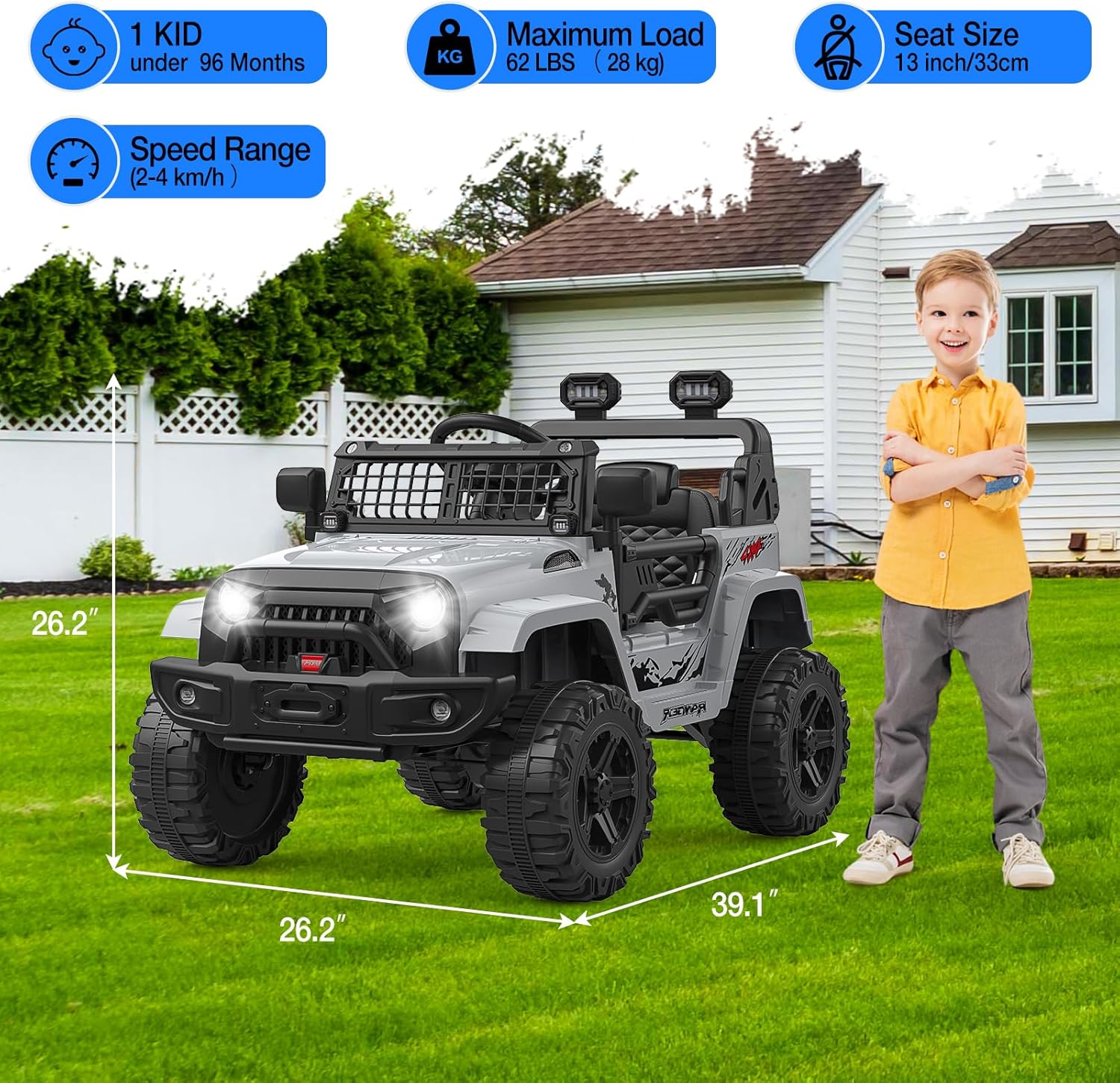 Garvee Ride P Series 12V Kids Electric Ride On Truck Car w/Parent Remote Control, Spring Suspension, LED Lights & AUX Port | Outdoor Ride Toy for Boys Girls 3+ Years