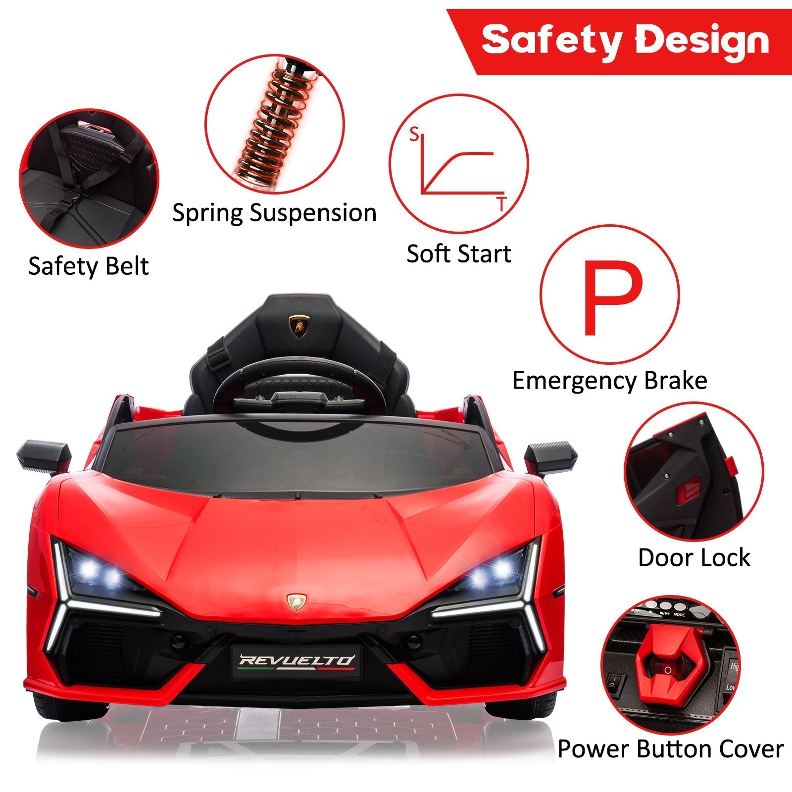 Garvee Ride - P Series: 12V Ride On Car for Kids, Licensed Revuelto Electric Vehicle, Battery Powered Sports Car Toy for Boys & Girls, with Bluetooth, Usb
