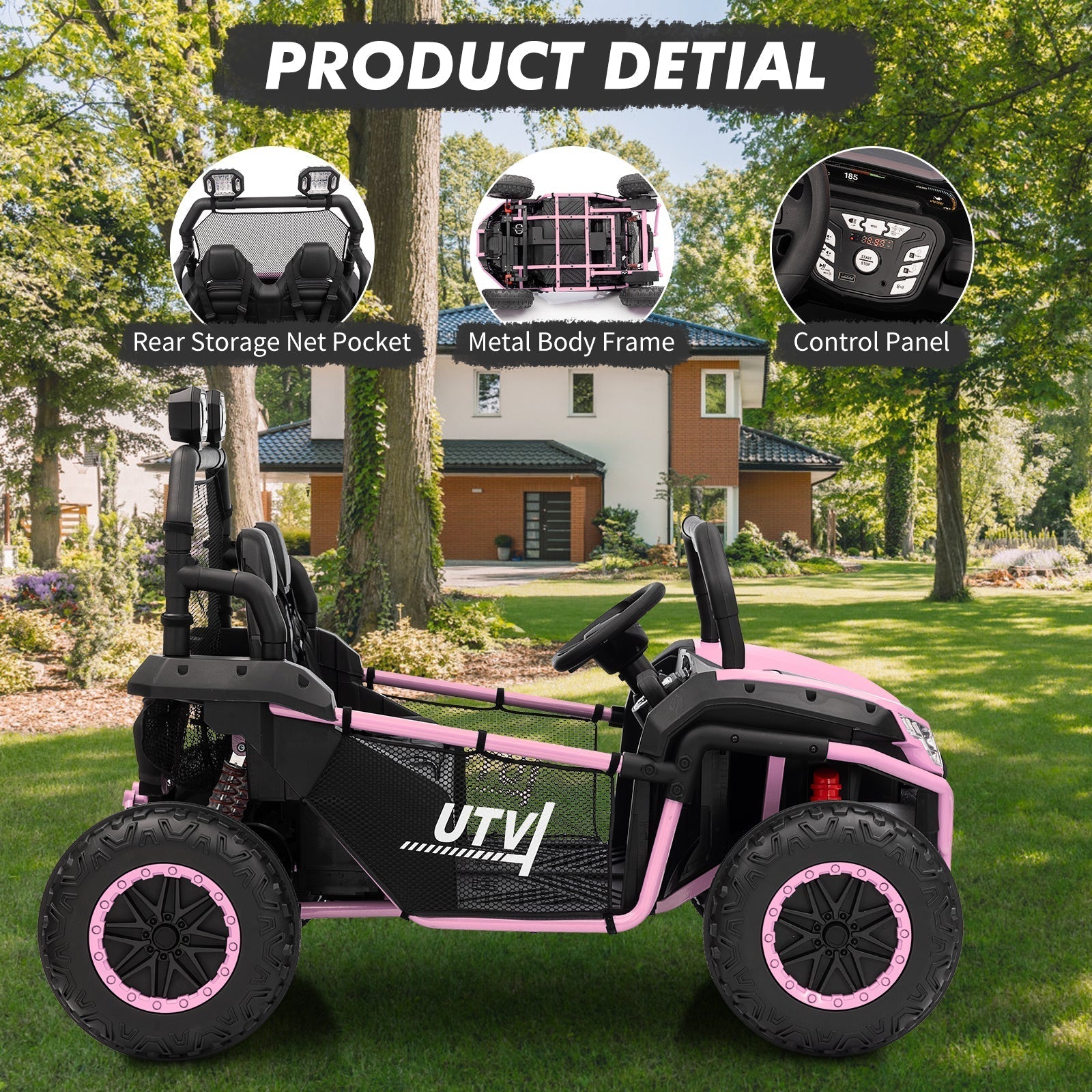 Garvee Ride - P Series: 2 Seater 24V Ride On Car,Electric Vehicle Utv Car for Kids,400W Motors Electric Truck With Remote,4.5MPH Max Speed,Four-Wheel Suspension,Music,Best Gift for Kids,Pink