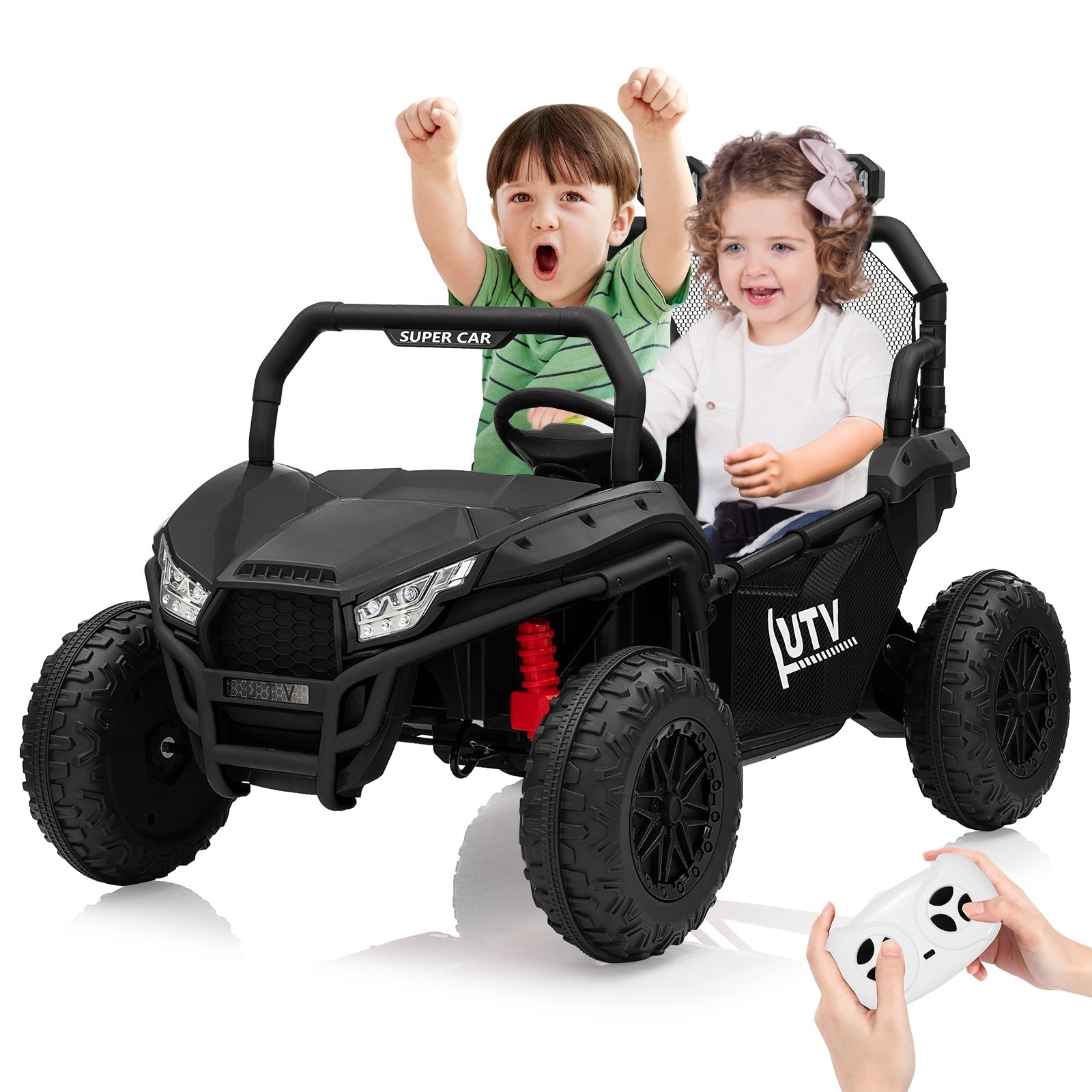 Garvee Ride - P Series: 2 Seater 24V Ride On Car,Electric Vehicle Utv Car for Kids,400W Motors Electric Truck With Remote,4.5MPH Max Speed,Four-Wheel Suspension,Music,Best Gift for Kids,Black