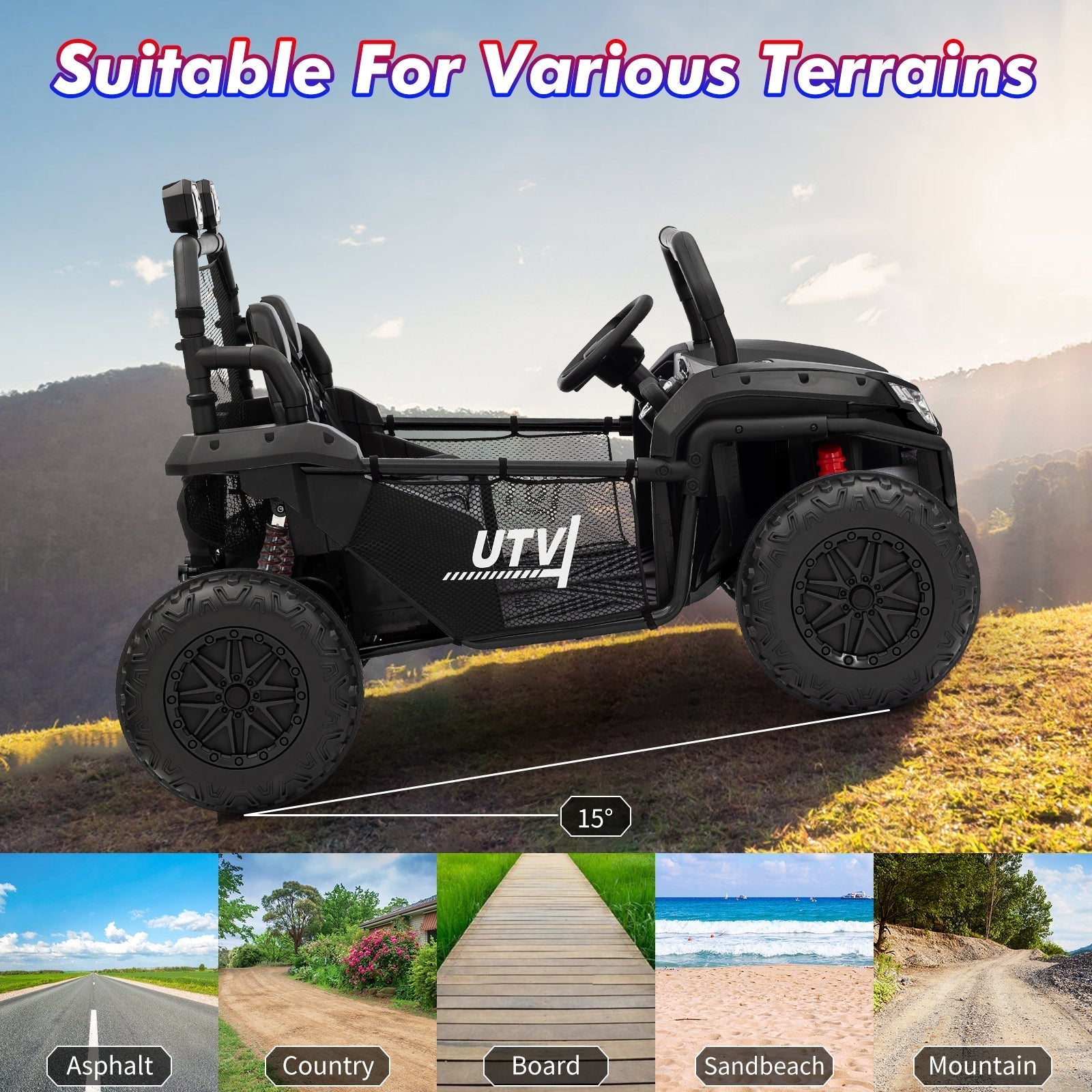 Garvee Ride - P Series: 2 Seater 24V Ride On Car,Electric Vehicle Utv Car for Kids,400W Motors Electric Truck With Remote,4.5MPH Max Speed,Four-Wheel Suspension,Music,Best Gift for Kids,Black