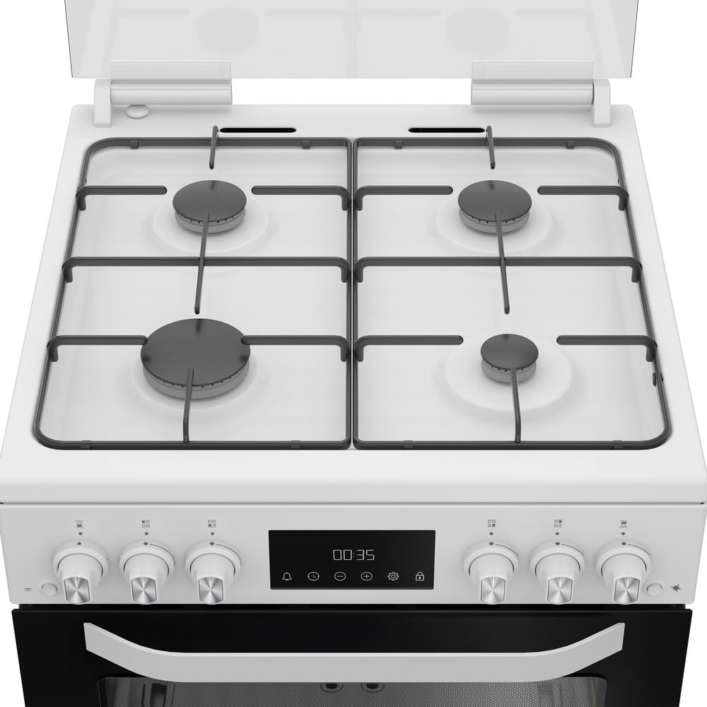 Hotpoint HTG6GDCW Freestanding 60cm Gas Twin Cooker with Glass Lid White