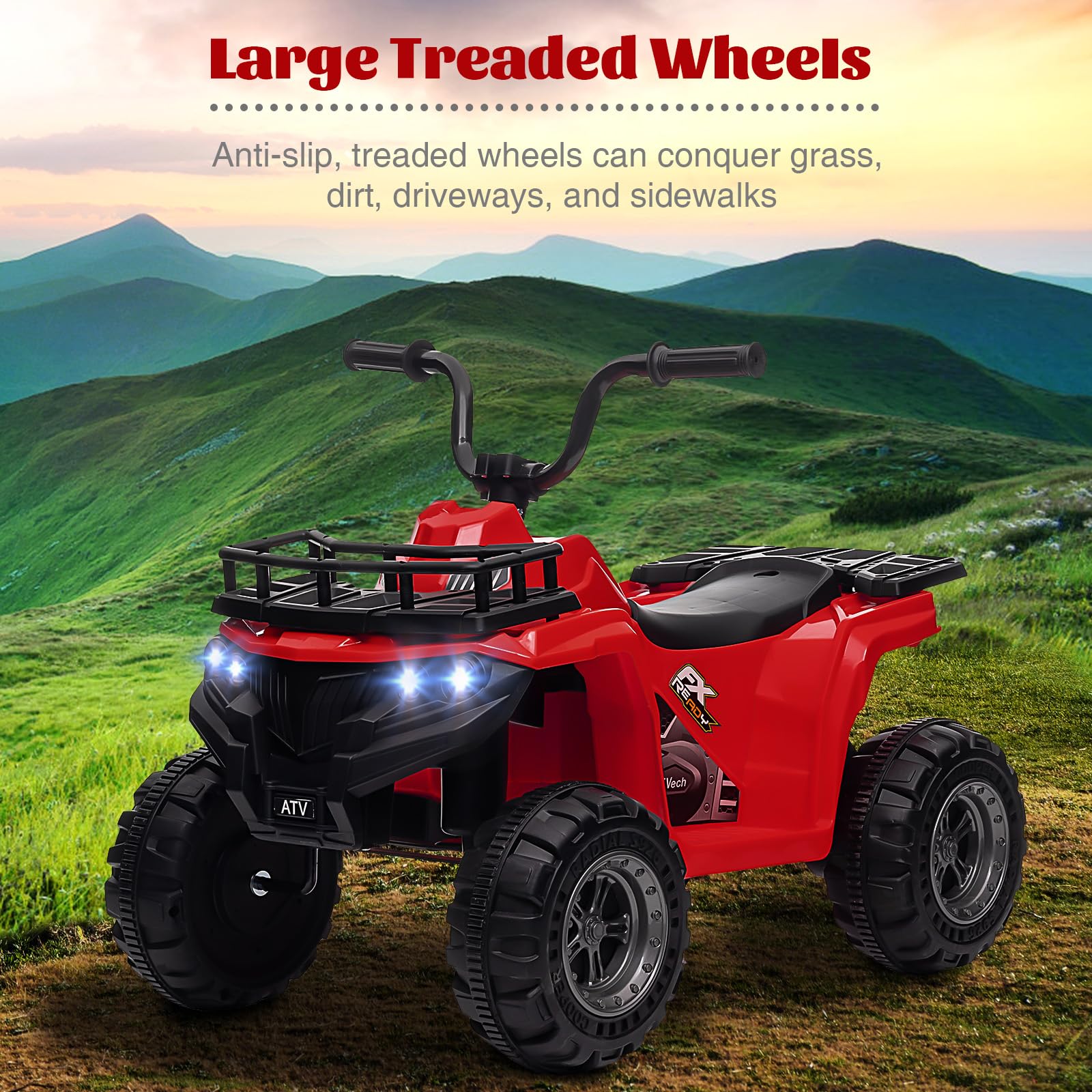 Garvee Ride - P Series: 12V Kids Ride On Electric Quad ATV, Ride Car Toy with Bluetooth Audio,High/Low Speed, LED Headlights, Battery Indicator & Radio Orange - Red