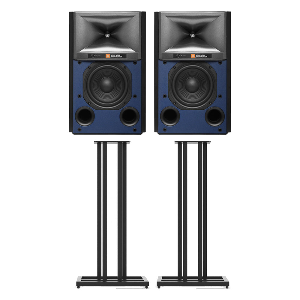 JBL 4309 High Performance Studio Monitor Bookshelf Speakers with JS-65 Stands Pair - Black