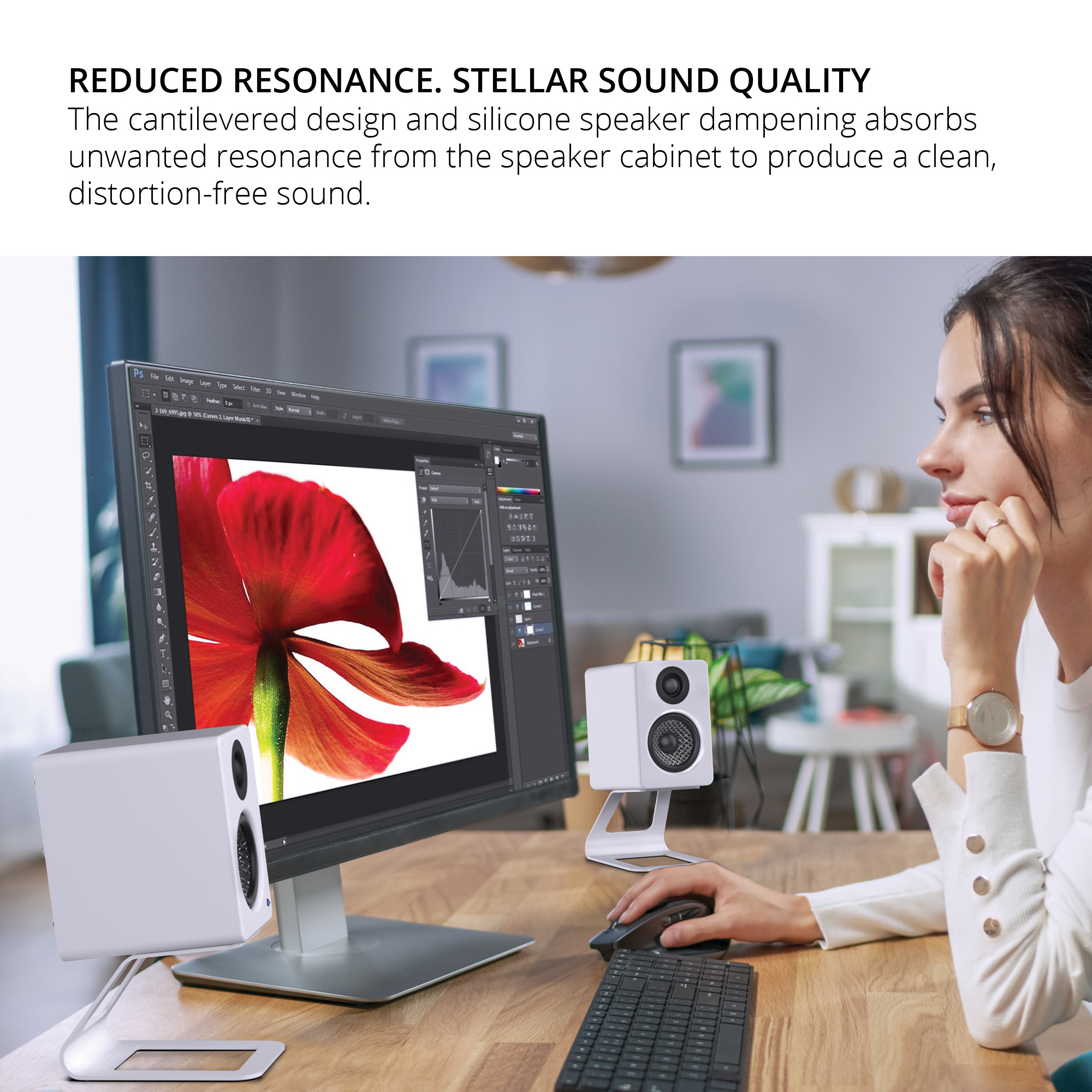 Kanto ORA 100W Powered Reference Desktop Speakers with Bluetooth & SE2 Speaker Stands Package Black