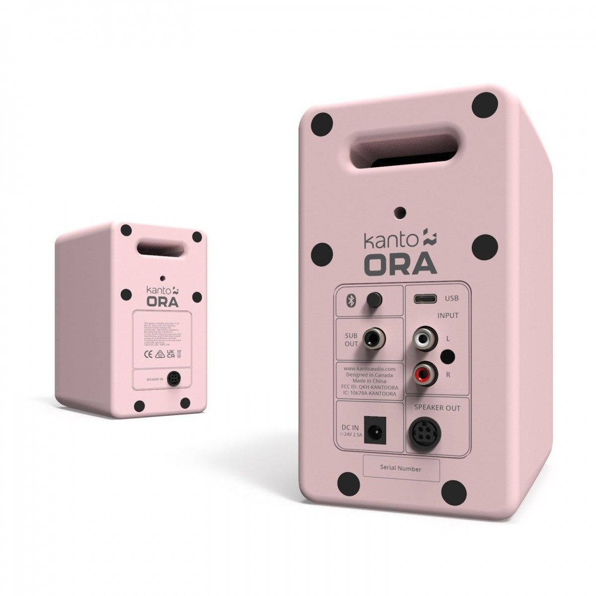 Kanto ORA 100W Powered Reference Desktop Speakers with Bluetooth & SE2 Speaker Stands Package Pink
