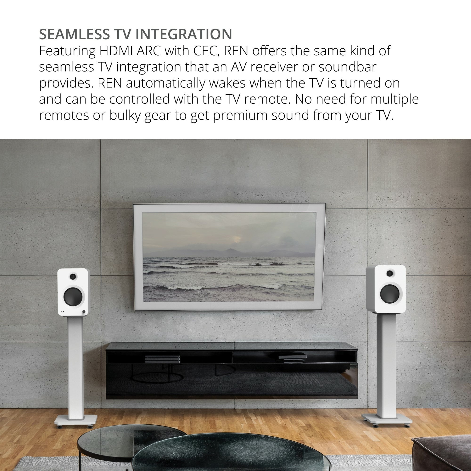 Kanto REN 200W Powered Bookshelf Speakers Pair with HDMI ARC USB-C and Bluetooth 5.3 - Matte Grey
