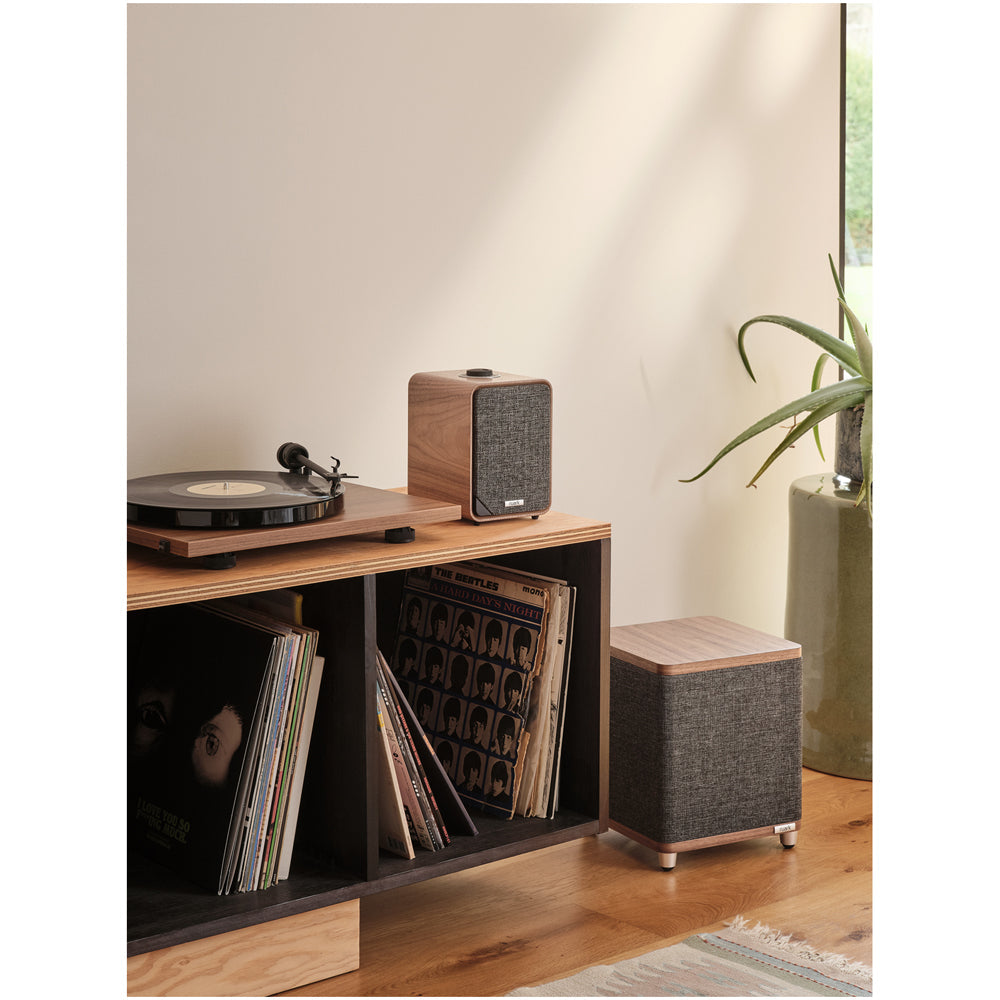 Pro-Ject T1 EVO Phono Turntable with Ruark MR1 MK3 Active Bluetooth Speakers & RS1 Subwoofer Walnut