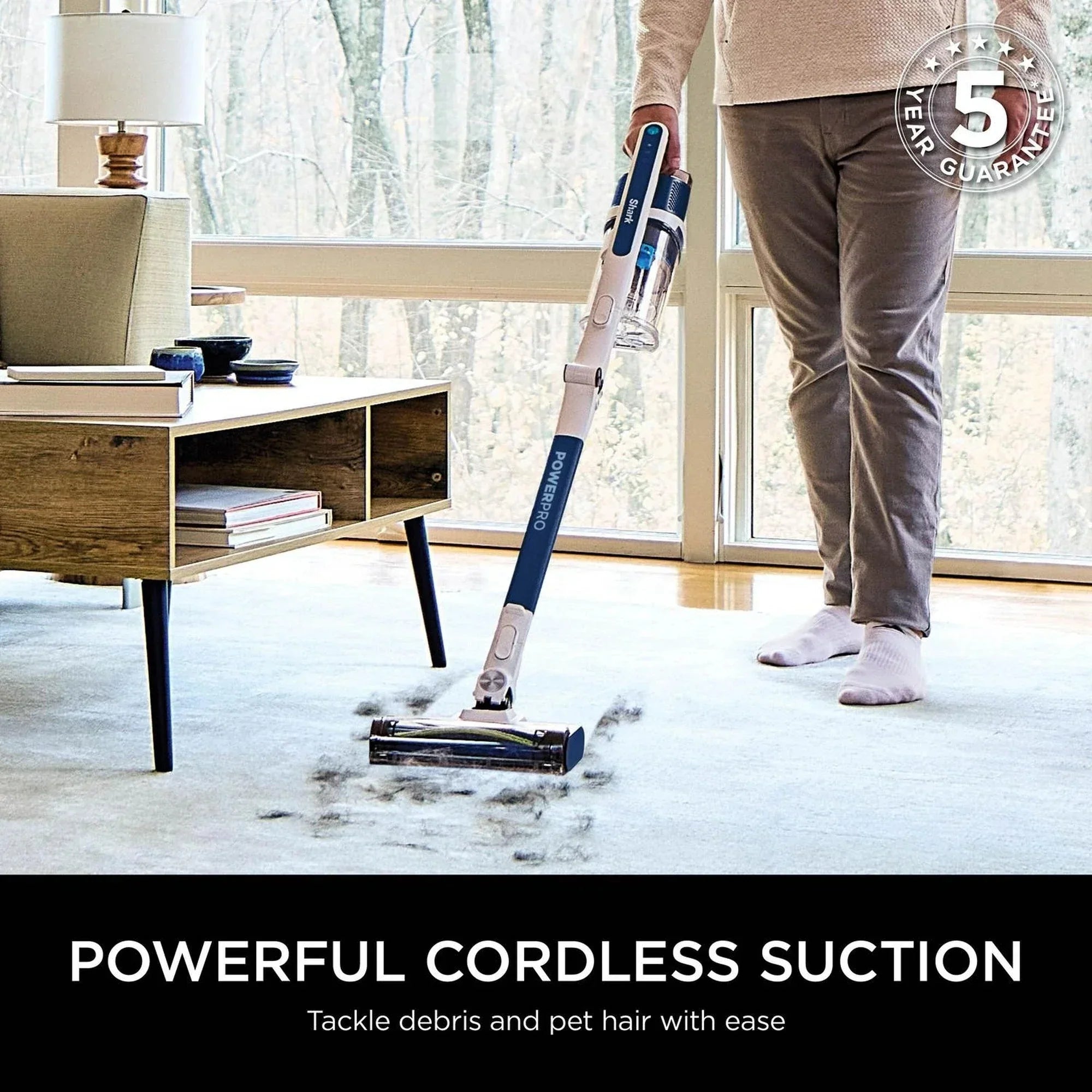Shark IZ380UK PowerPro Cordless Stick Vacuum Cleaner with Anti Hair Wrap and Floor Detect - Up To 50 Minutes Run Time Navy Metallic