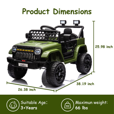 Garvee Ride - P Series: 12V Kids Ride On Truck for Toddles age 3+,with 2.4G Remote Control, Spring Suspension, Battery Display, LED Lights, Music, Battery Powered Ride on Car - Army Green