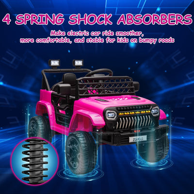 Garvee Ride - P Series: 12V Kids Ride On Truck for Toddles age 3+,with 2.4G Remote Control, Spring Suspension, Battery Display, LED Lights, Music, Battery Powered Ride on Car - Rose Red
