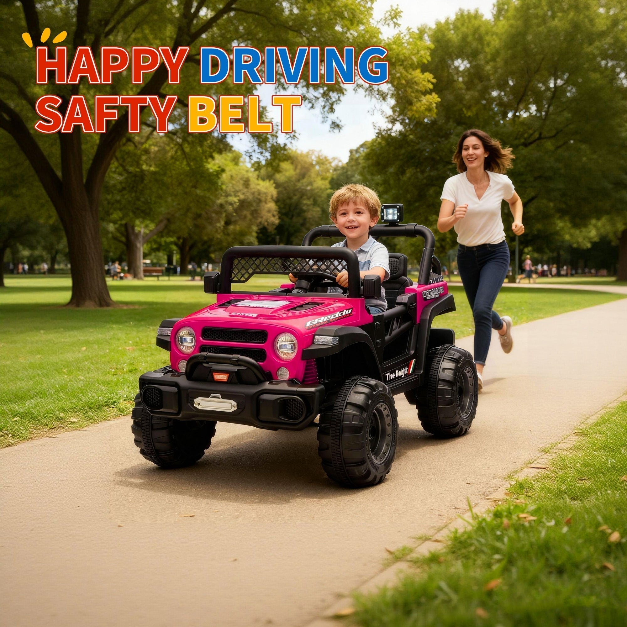 Garvee 12V Kids Electric Ride-On Truck – Dual 550W Motors, 3 Speeds, Remote Control, Spring Suspension, LED Lights, Music Player, Safety Belt – Battery Powered Car for Kids Ages 3-8, Rose
