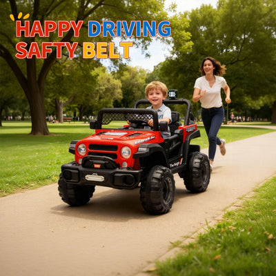 Garvee 12V Kids Electric Ride-On Truck – Dual Motors, 3 Speeds, Remote Control, Spring Suspension, LED Lights, Music, Safety Belt, Off-Road Car, Storage – Battery Powered Toy Vehicle for Boys & Girls Ages 2-8, Red