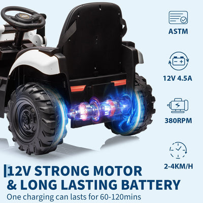 Garvee Ride - P Series: 4-in-1 Ride-On Tractor for Kids: Excavator, Bulldozer, Removable Tent, 12V Battery, Remote Control, Front Loader, Horn, EVA Tires - White