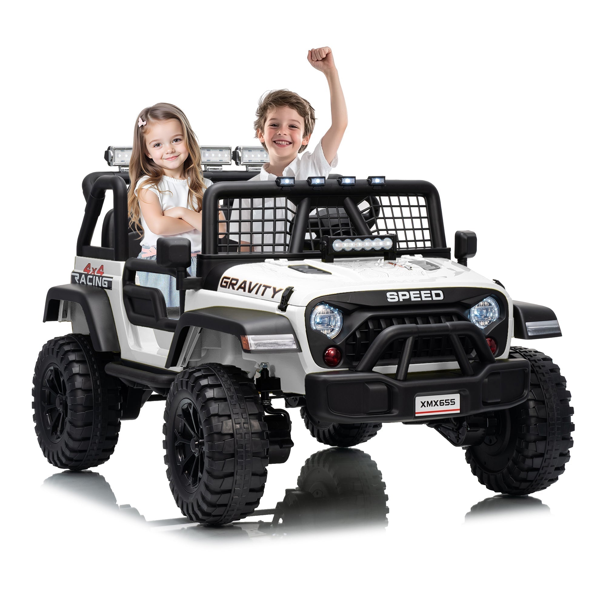 Garvee Ride - P Series: 2 Seater Ride On Car for Kids, 24V Electric Truck with Parent Remote Control, Spring Suspension, 2 Speeds, LED Headlight & Music Player, Kids Electric Vehicle for Aged 3-8 Years