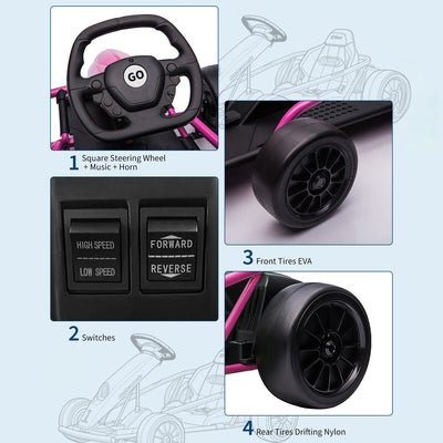 Garvee Ride G Series 24V Go Kart for Kids 8-12, 300W*2 Motors, 9Ah Battery, 8MPH Speed, Music, Horn, 175lbs Max Load - Pink