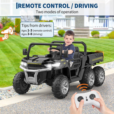 Garvee Ride - P Series: 2-Seater Ride on Car,6X6 24V Kids Ride On Dump Truck with Remote Control Electric Utility Vehicles UTV Battery Powered 6 Wheeler, for 3 years and up - Black