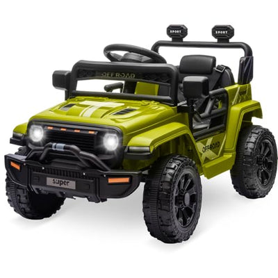 Garvee Ride - P Series: 12V Ride On Toy w/Parent Remote Control, Steering Wheel Music, 4-Wheel Spring Suspension, Led Lights, 2 Speeds, Kids Electric Vehicles for Age 3-5, Green