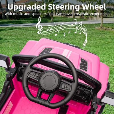 Garvee Ride - P Series: 12V Ride On Toy w/Parent Remote Control, Steering Wheel Music, 4-Wheel Spring Suspension, Led Lights, 2 Speeds, Kids Electric Vehicles for Age 3-5, Pink