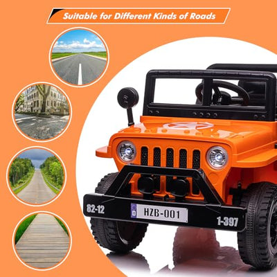 Garvee Ride - P Series: 12V Kids Ride On Truck Car, Electric Ride On Car with Remote Control, Spring Suspension, Various Speeds, LED Lights, Music, and Safety Belt, Electric Ride On Toys for Kids 3+ - Orange