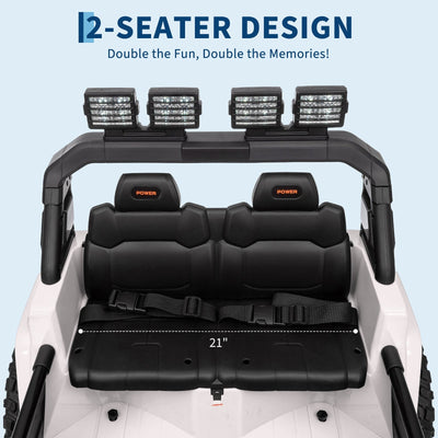 Garvee Ride - P Series: 24V Ride On Car, 4WD 2 Seater Kids' Electric Vehicle Truck with Remote Control, Adjustable Footwell Ride On Truck, 3 Speeds, Led Lights, Bluetooth, White