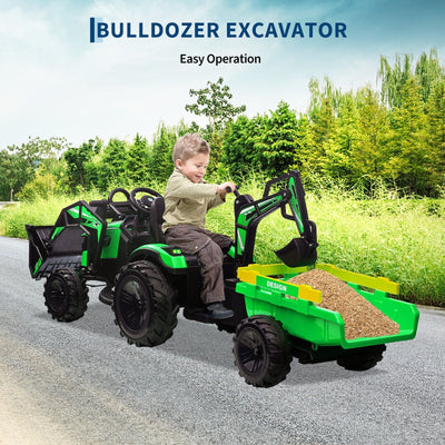 Garvee Ride P Series 3-in-1 Ride-On Tractor, 24V Electric, Excavator & Bulldozer, Remote Control, LED, Music, USB/Bluetooth max 66 lbs - Bright-green