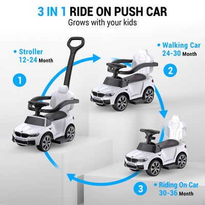 Garvee Ride - P Series: 4-in-1 Push Cars for Toddlers 1-3 with Led Lights, Music, Horn and Controllable Push Handle - White