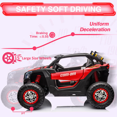 Garvee Ride - P Series: 24V 2 Seater Kids Ride on UTV Car For age 3+, w/Remote Control, 4WD Powerful Electric Vehicle with 4x75W Motors, 4 Shock Absorber, Leather Seat, Music and Light - Red