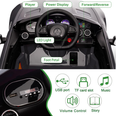 Garvee Ride Car for Kids, 12V Power Battery Electric Vehicles for 3-7 Toddlers, Licensed Mercedes-Benz with Remote Control, MP3 Player - Grey