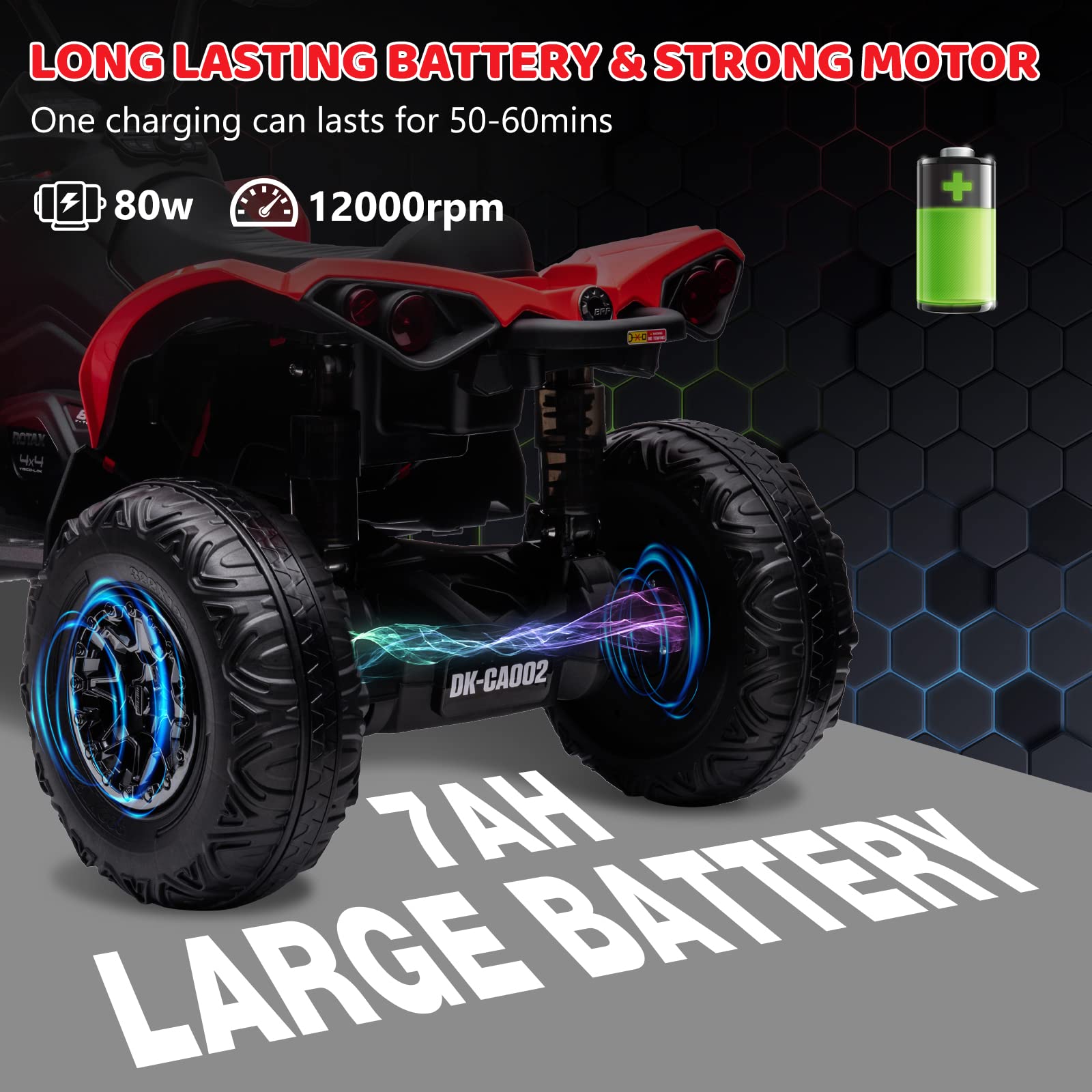 Garvee Ride - P Series: 12V Ride on Toy Car Bombardier Licensed BRP Can-am 4 Wheeler Quad Electric Vehicle, w/LED Lights, Spring Suspension, Bluetooth, Music, USB, Treaded Tires, White - Red