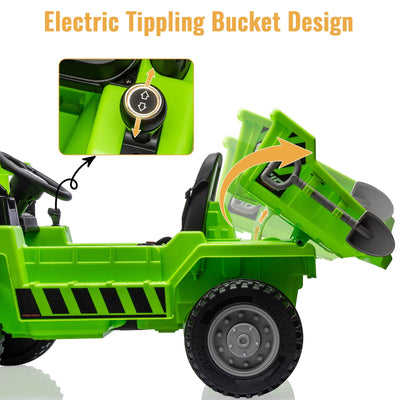 Garvee Ride - P Series: 4WD Ride On Car with Dump Truck, Electric Car for Kids with Remote Control, Toddler Car with Electric Dump Bed & Shovel, 2 Speeds,