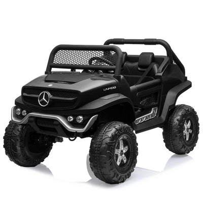 Garvee Ride - P Series: 2 Seater Kids Ride On Truck 24V Ride On Toy Licensed Mercedes Benz Battery Powered Electric Vehicle for Toddles With Remote Control, Battery Display, Trunk, Spring Suspension, Led Lights, Music, Black