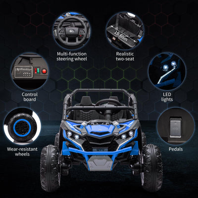 Garvee Ride - P Series: 24V Ride On Utv For Kids,2 Seater 4WD Electric Truck With Remote Control, High And Low Speed Adjustment, Led Lights, 4 Shock Absorbersm,One Click Start, Music Player(Blue)