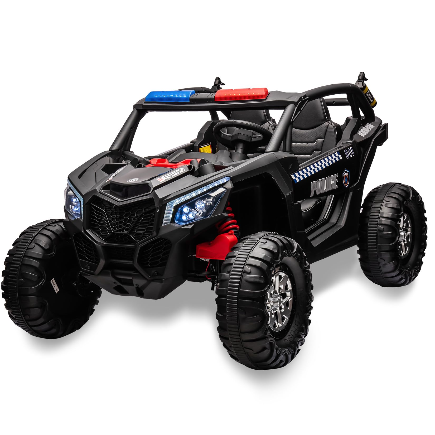 Garvee Ride - P Series: 24V 2 Seater Kids Ride on UTV Car For age 3+, w/Remote Control, 4WD Powerful Electric Vehicle with 4x75W Motors, 4 Shock Absorber, Leather Seat, Music and Light - Black