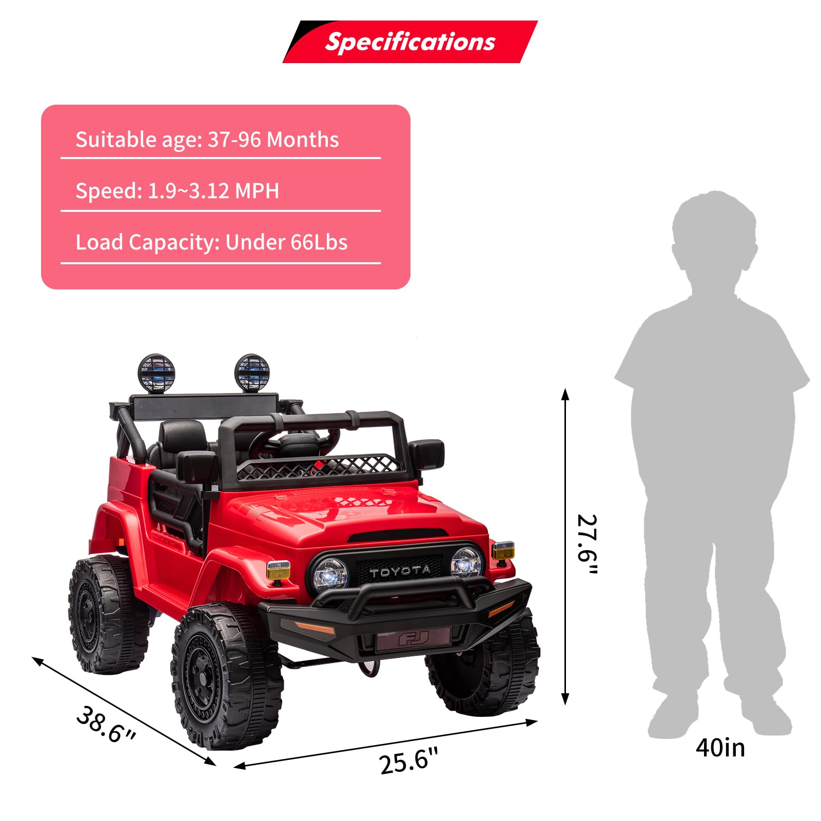 Garvee Ride - P Series: 12V Ride on Car for Kids, Licensed Toyota Ride on Truck, Battery Powered Electric Kids Car with Remote Control, Music, LED Lights, Suspension System, Double Doors, Safety Belt,Ride On Toy - Red
