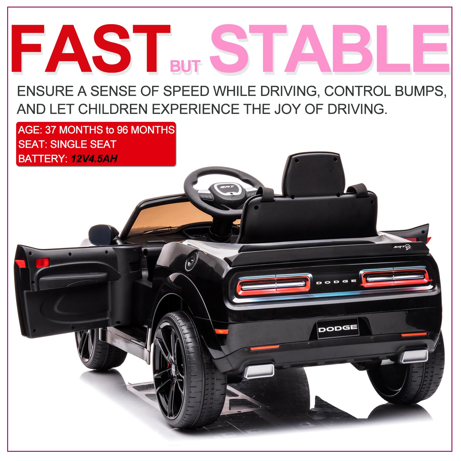 Garvee Ride - P Series: 12V Electric Vehicles Battery Powered with Remote Control, LED Lights, Bluetooth, MP3 for Boys Girls - Black