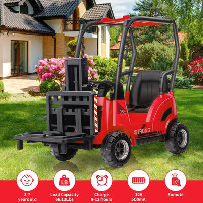 Garvee Ride - P Series: 12V Kids Forklift Ride-On: Indoor/Outdoor Fun, Realistic Design, Music, Speed Switch, 66lb Max Load, Remote Control, Ages 3-7 - Red