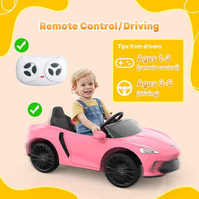 Garvee Ride - P Series: 12V Kids Ride on Car, Licensed Mclaren Battery Powered Electric Car with Remote Control, 3 Speeds, Bluetooth Music, Horn, LED Lights, 4-Wheel Ride on Toys - Pink