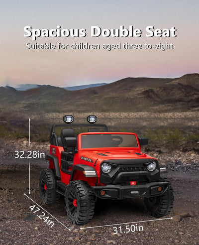 Garvee Ride - P Series: 24V Ride On Car 2 Seater For Kids Age 3+ , XL Electric Vehicles for Big Kids with 20" Wide Seat, 3 Speed, 2x200W Powerful Motor, Suspension, Bluetooth, Music,Power Wheels with Parent Control for Kids to Drive - Red