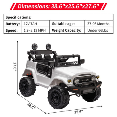 Garvee Ride - P Series: 12V Ride on Car for Kids, Licensed Toyota Ride on Truck, Battery Powered Electric Kids Car with Remote Control, Music, LED Lights, Suspension System, Double Doors, Safety Belt,Ride On Toy - White