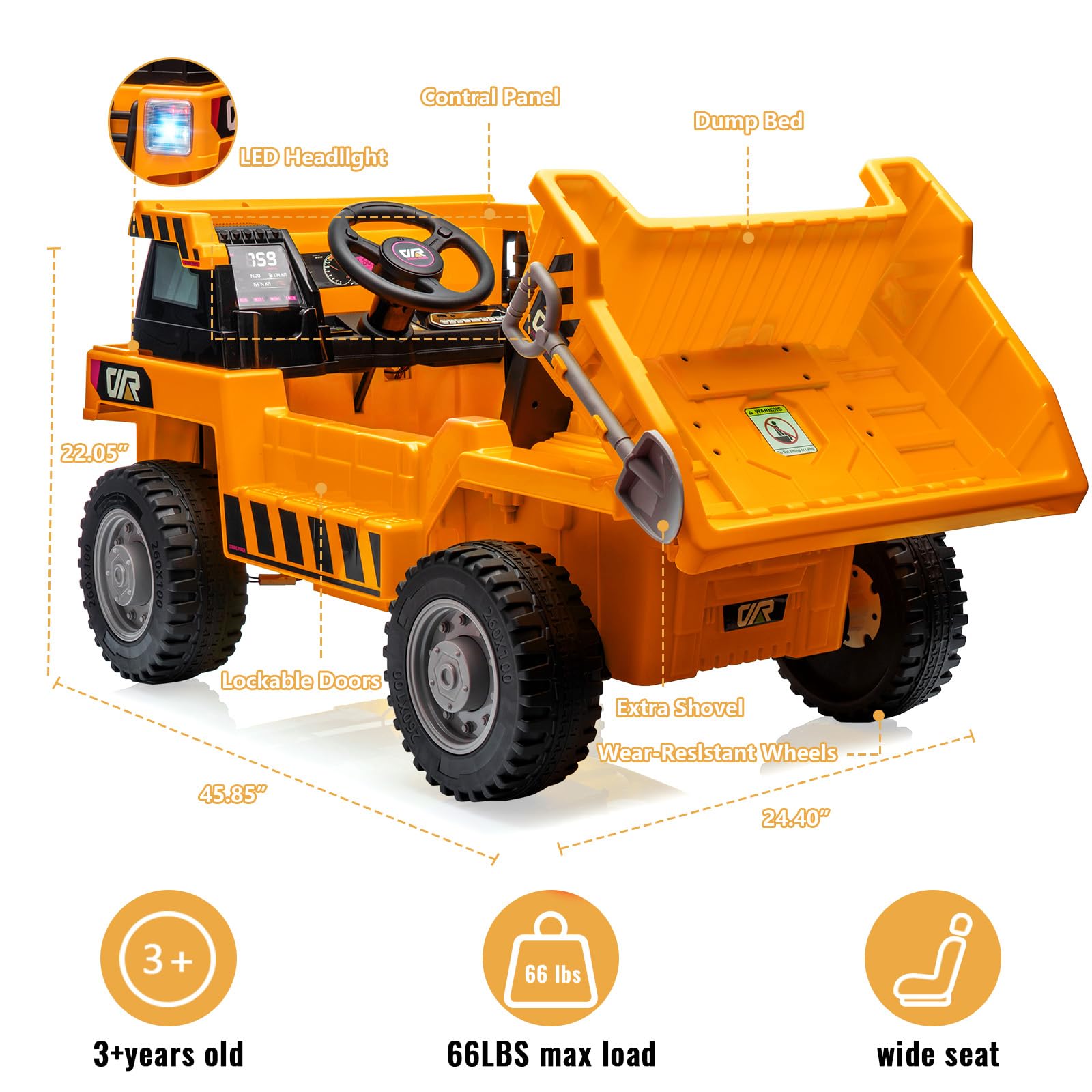 Garvee Ride - P Series: 12V Kids Ride on Dump Truck + Remote Control + Electric Dump Bed + USB MP3 Player + Safety Features + All-Terrain Tires + Indoor & Outdoor Fun